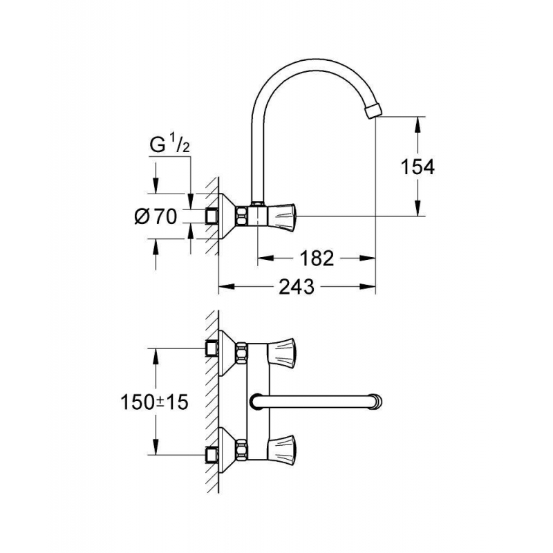 Смеситель для кухни GROHE Costa L, настенный с высоким изливом, хром (31191001)