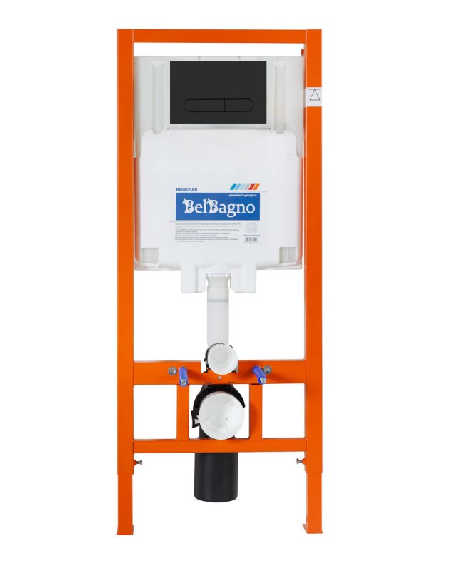 Комплект 4 в 1 Унитаз подвесной BelBagno SELA BB3201CHR-MB с сиденьем BB3201SC-MB + Система инсталляции для унитазов BelBagno BB002-80 с кнопкой смыва