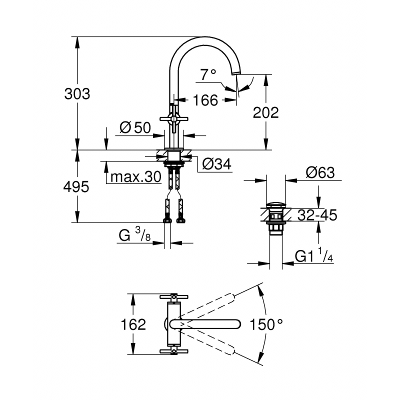 Смеситель для раковины Grohe Atrio корпус высокий хром (21019003)