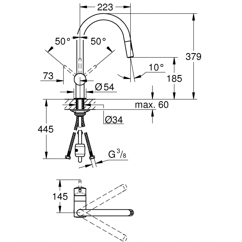 Смеситель для кухни Grohe Minta выдвижной излив хром (32321002)