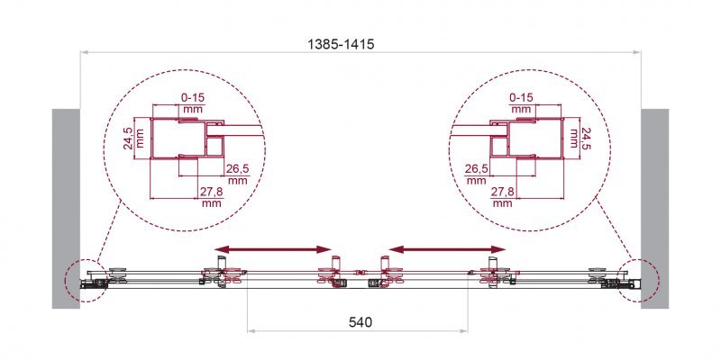 LUCE-BF-2-160-C-Cr Душевая дверь, Условный размер, мм:1600x1950 Габариты с диапазоном регулировок, мм:(1585-1615) 