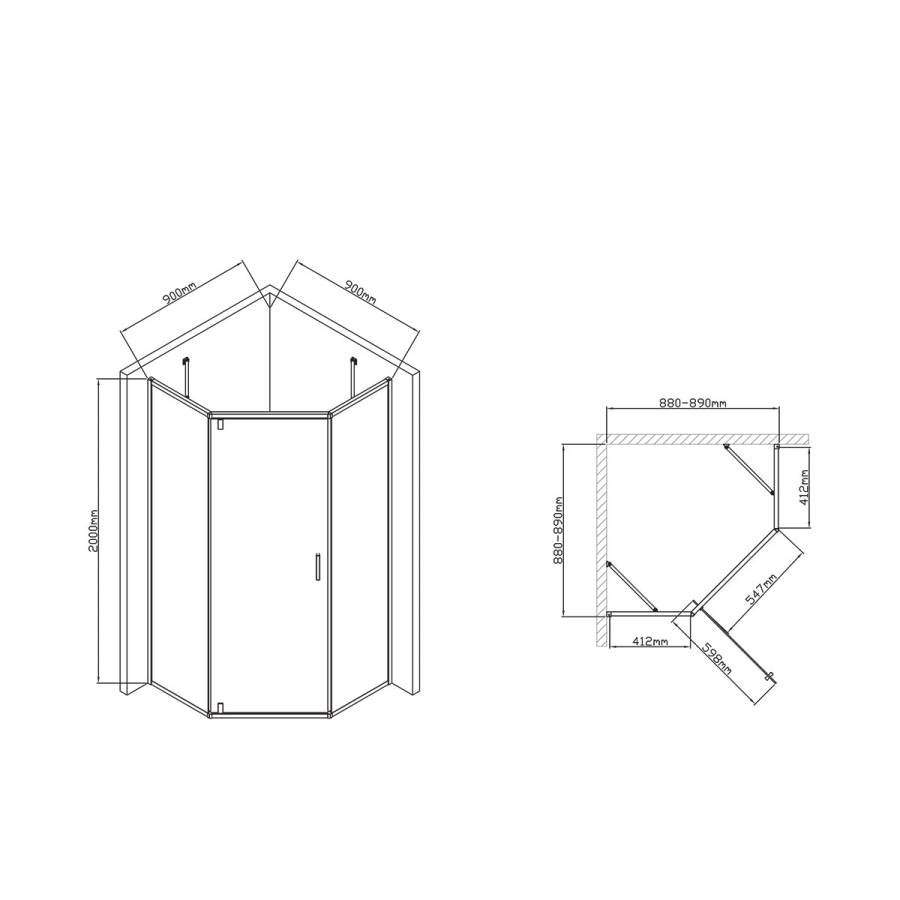 Душевой уголок Slim-U VSP-2SU900CL, 900*900, хром, стекло прозрачное
