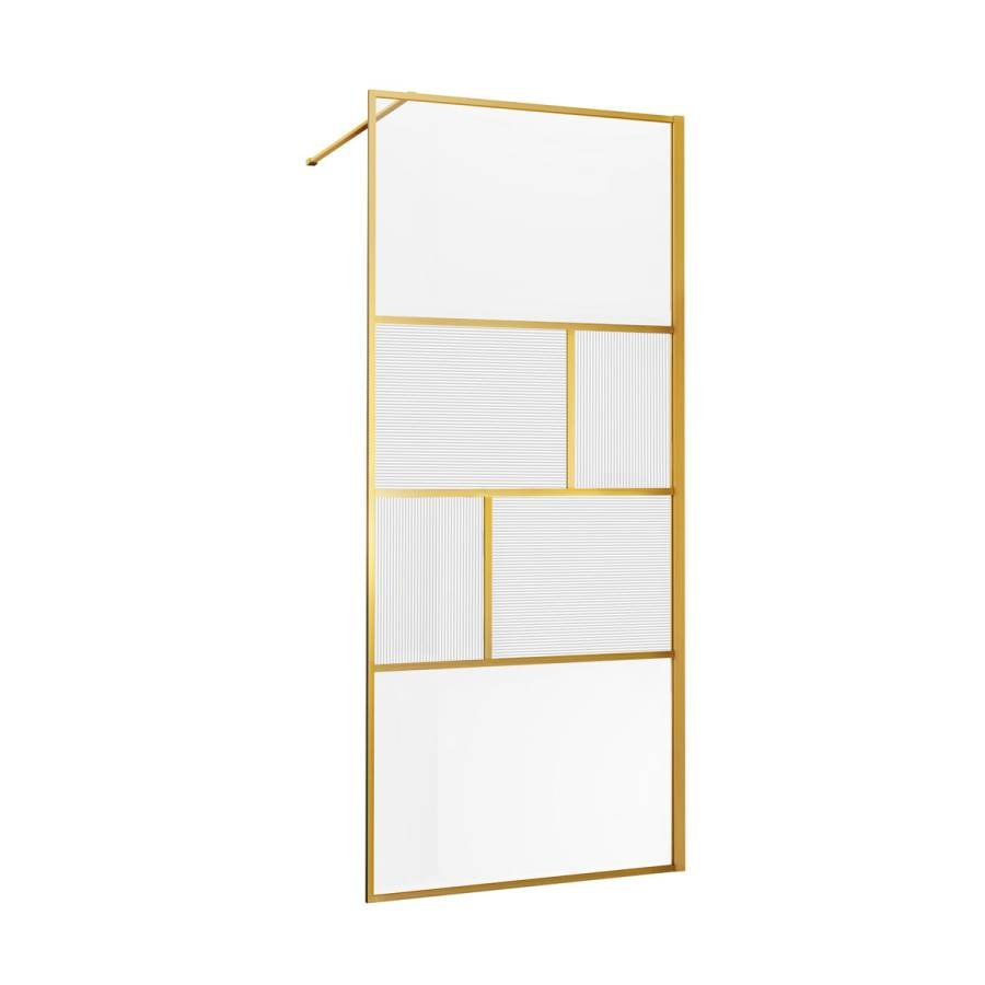 Душевая перегородка Walk-In VSW-1HC100CFBG, 1000*2000, браш. золото, стекло прозрачное/рифленое