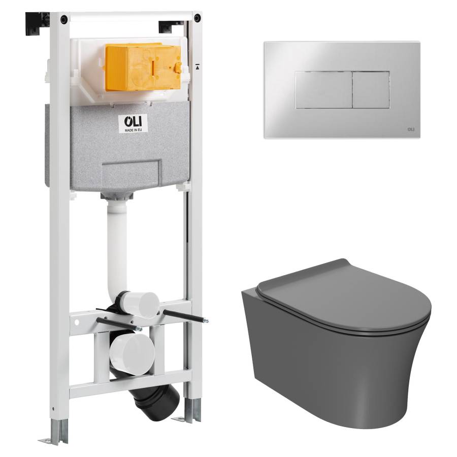 Сет: OLI 120 ECO Sanitarblock pneumatic+Панель KARISMA, хр. гл.+Унитаз Point Вега, сер мат PN41711GM