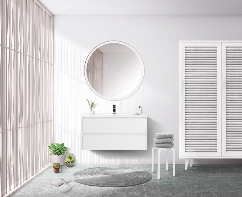 Тумба с раковиной подвесная BelBagno KRAFT 100 Bianco Opaco, раковина белая