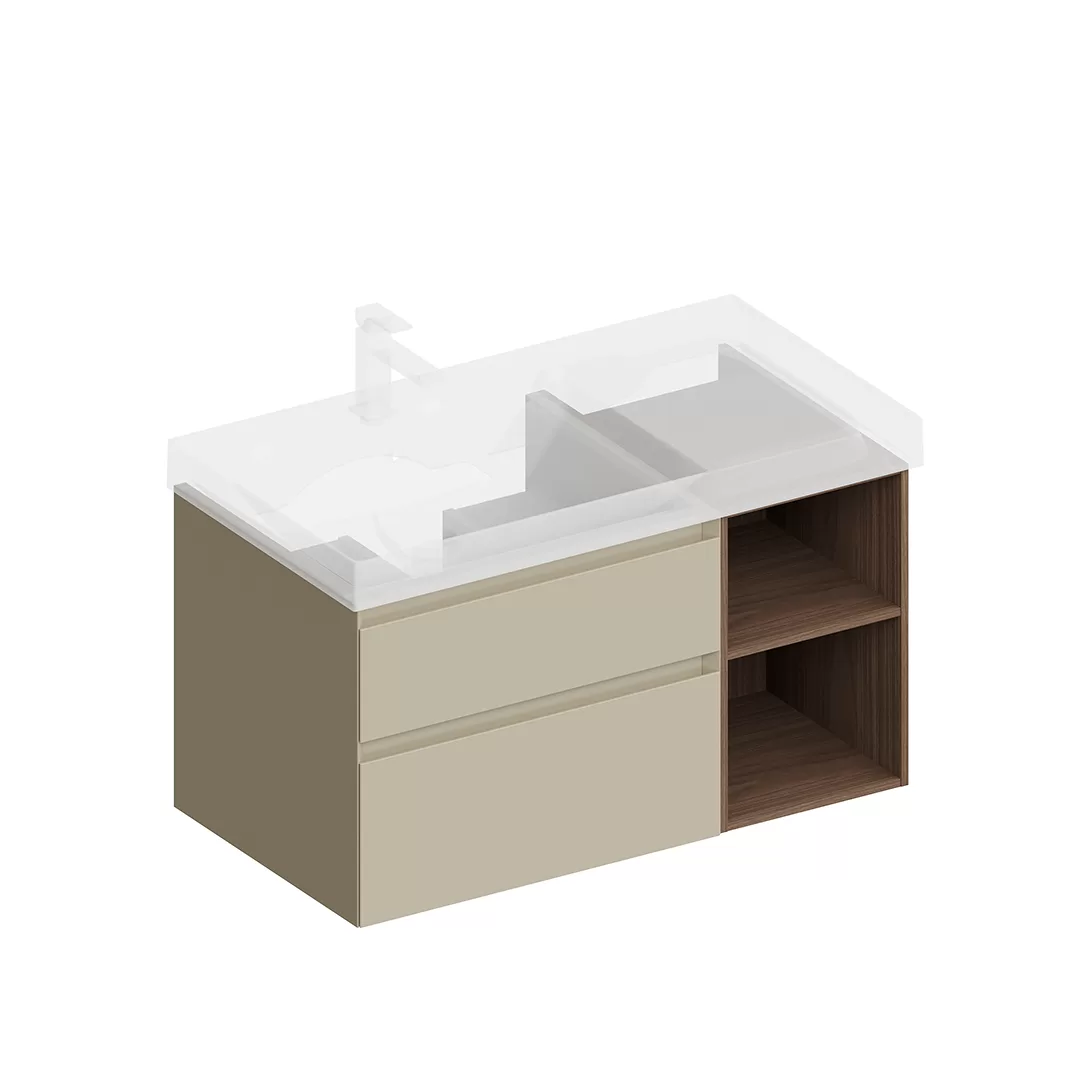 Тумба CUBO правая подвесная с ящиками 90, лимо матовая- структ.орех Kerama Marazzi CUB.90.2Rh\LIM.N