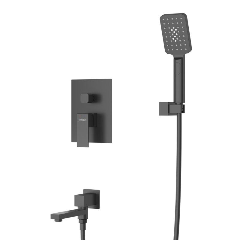SLIDER-VDSET-01 Душевой комплект встраиваемый с изливом (смеситель, верхний душ, ручной душ со шлангом, излив, штуцер с держателем), хром
