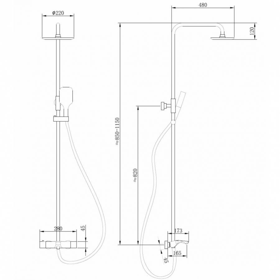 Душевая стойка ABBER Thermostat AF8516G с термостатом и изливом, золото матовое
