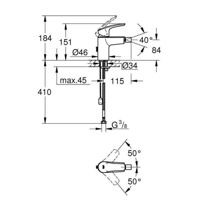 Смеситель Grohe Eurosmart 2021 для биде, 32927003