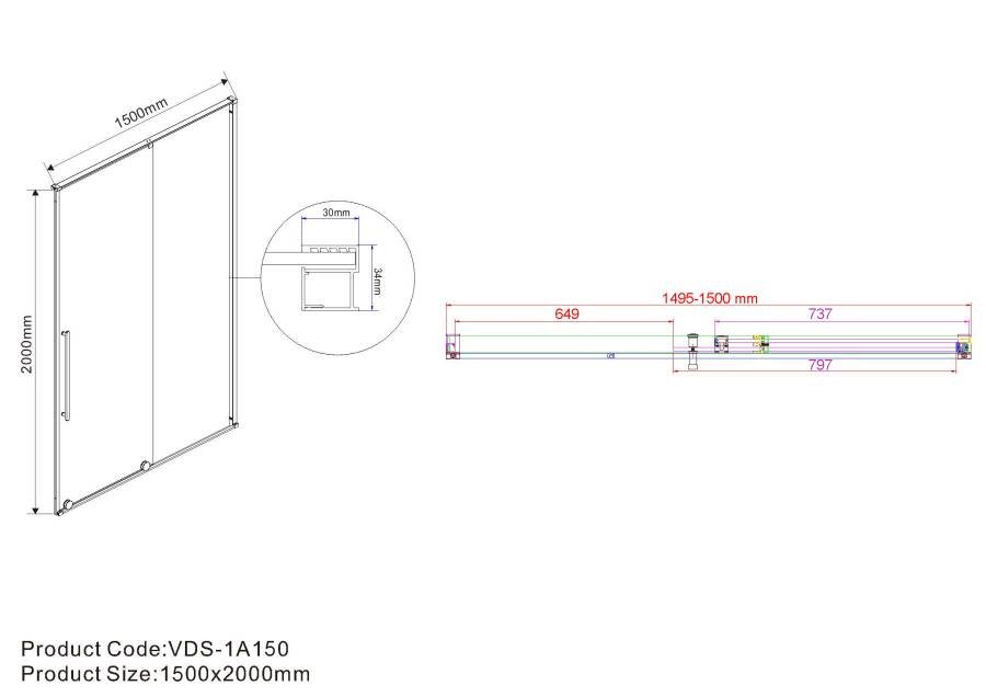 Душевая дверь Arno VPS-1A150CL, 1500, хром, стекло прозрачное