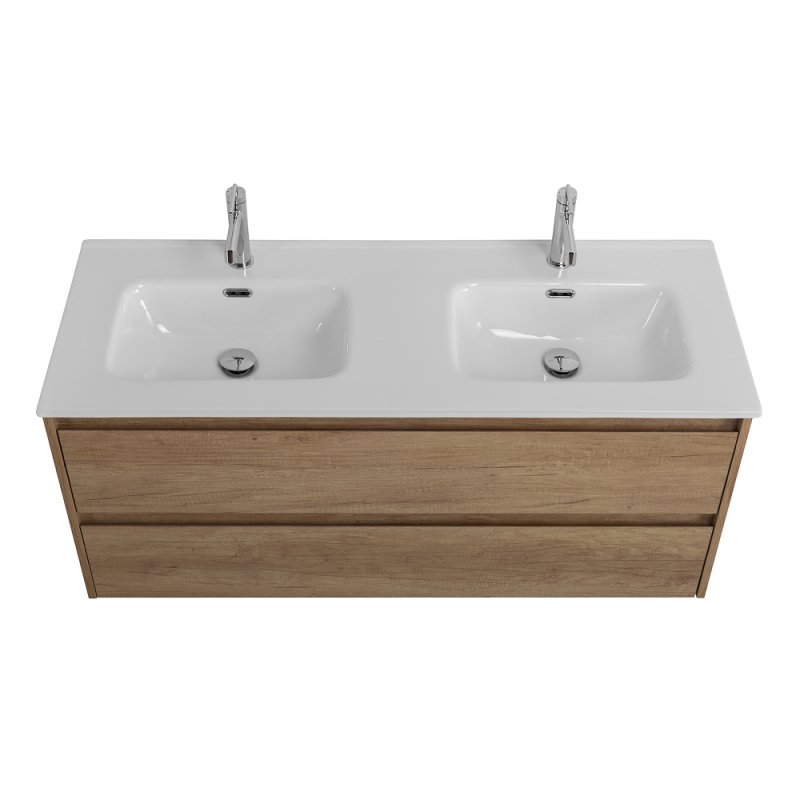Тумба с раковиной на две чаши подвесная BelBagno KRAFT 120 Rovere Tabacco , раковина белая