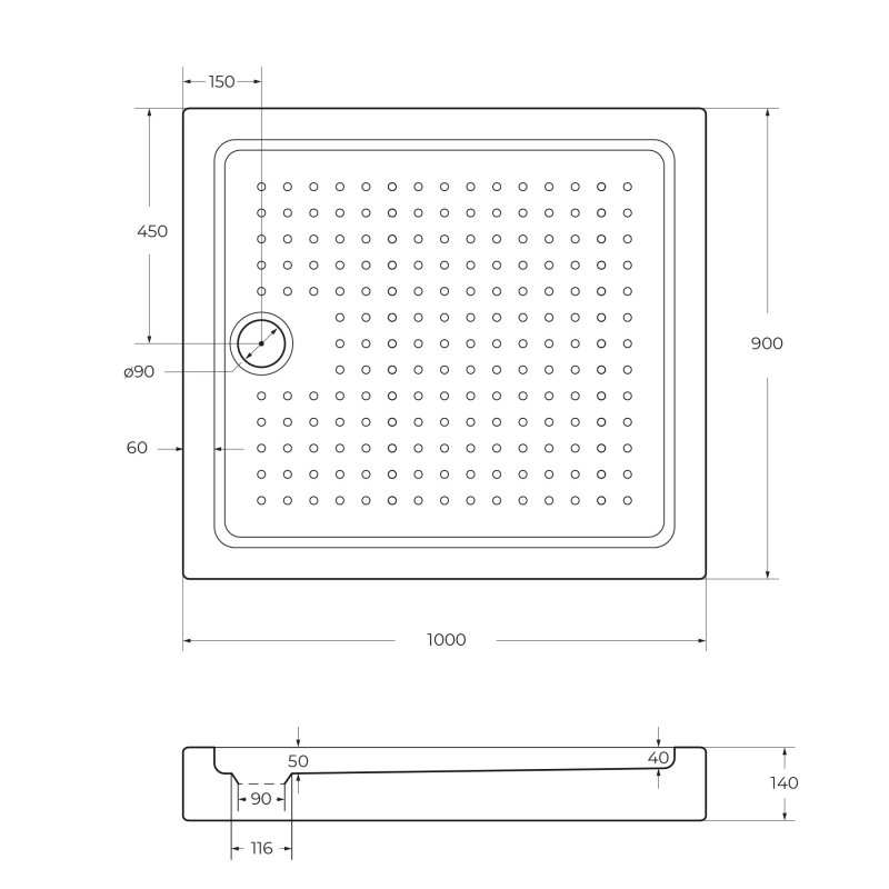 Акриловый поддон CEZARES TRAY-A-AH-90/80-15-W