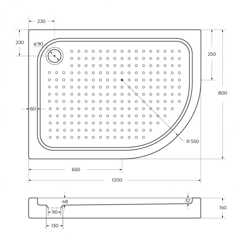 Акриловый поддон BelBagno TRAY-BB-RH-100/80-550-15-W-L