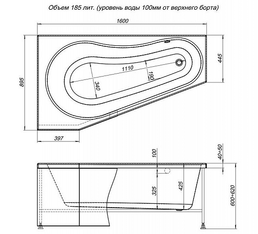 Акриловая ванна Aquanet Brize 160x90 L (с каркасом)