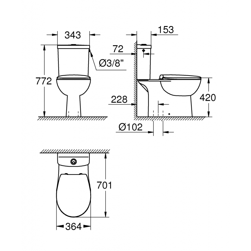 Унитаз напольный безободковый GROHE Bau Ceramic со смывным бачком и сиденьем с микролифтом (выпуск в пол), альпин-белый (39346000)