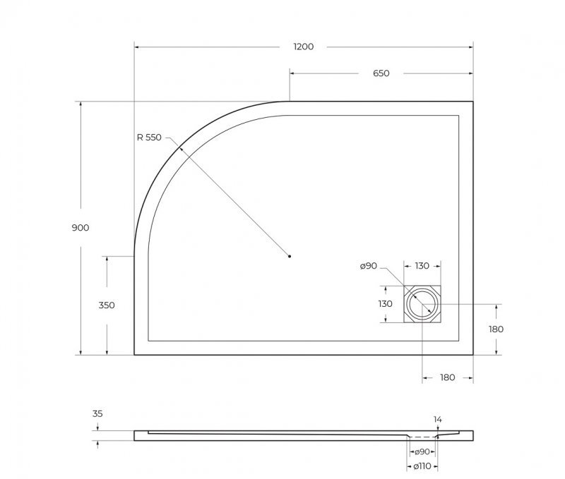 TRAY-MR-UNO-RH-120/80-550-35-W-L-CR Поддон из искусственного мрамора в комплекте с сифоном с декоративной накладкой (хром)
