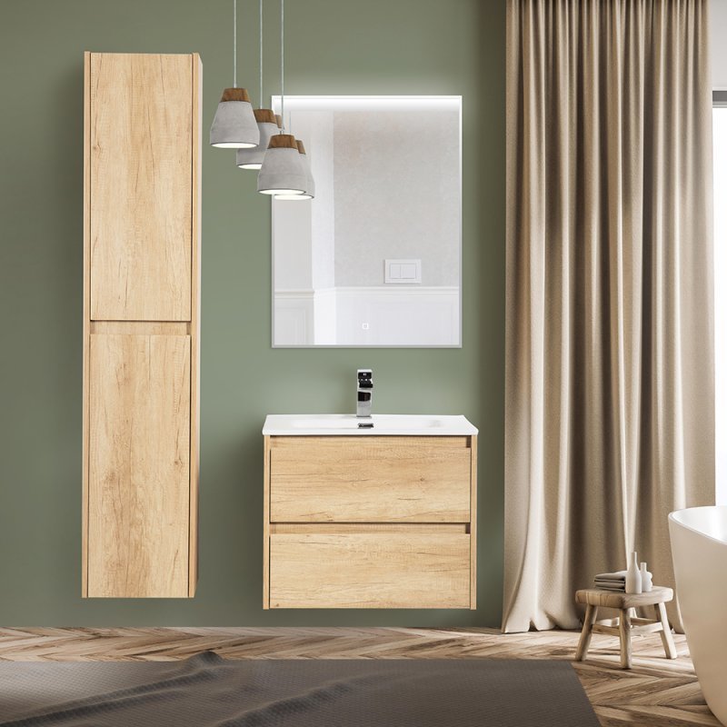 Тумба с раковиной подвесная BelBagno KRAFT 60 Rovere Nebrasca Nature, раковина белая