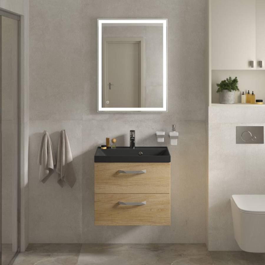 Тумба с раковиной подвесная  BelBagno AURORA 60 Rovere Nebrasca Nature, раковина белая