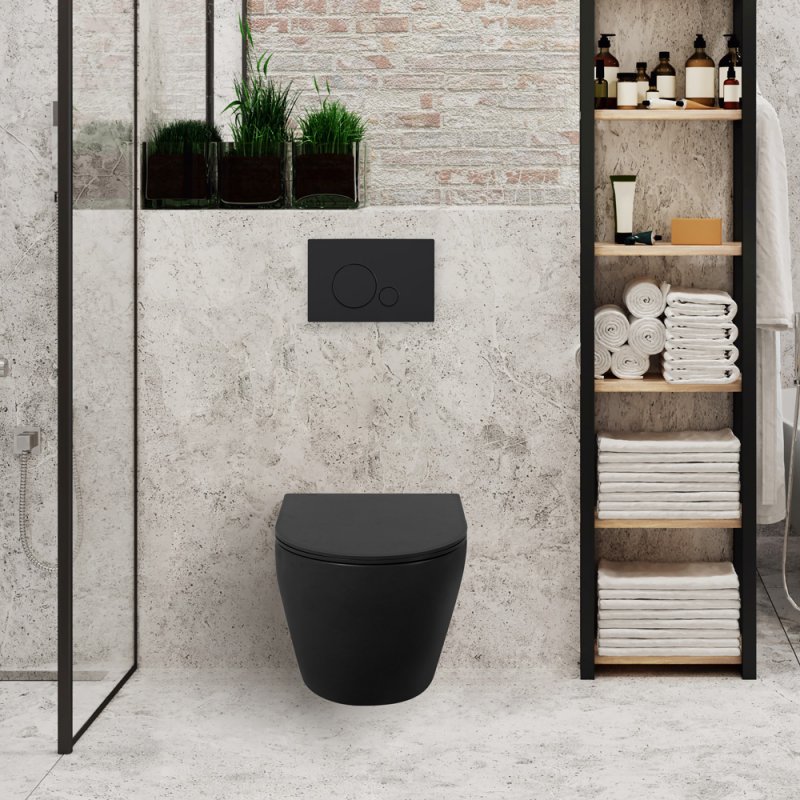COLORATO Унитаз подвесной безободковый с креплением, чёрный матовый, BB062CHR-MB
