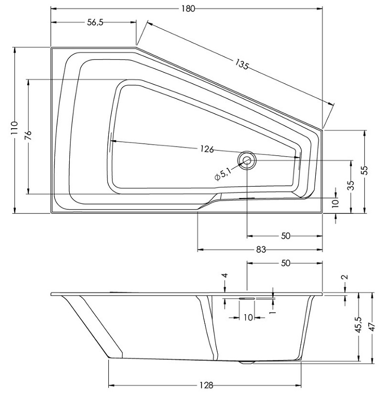 Акриловая ванна Riho Rething Space 180x110 L