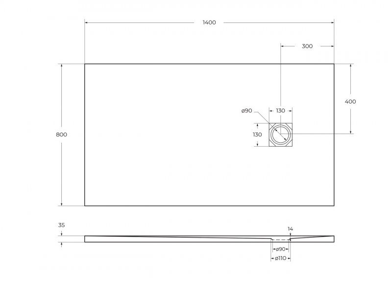 TRAY-MR-UNO-AH-180/80-35-W-CR Поддон из искусственного мрамора в комплекте с сифоном с декоративной накладкой (хром)