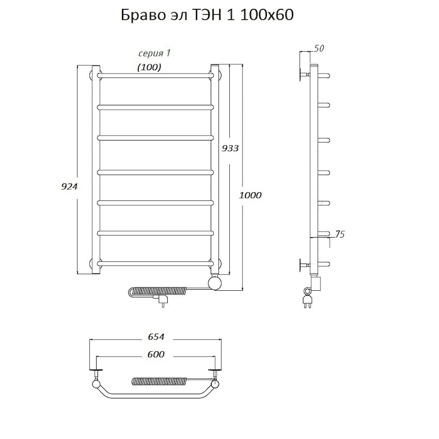 Полотенцесушитель Браво эл ТЭН 1 100*60 (ЛЦ4)