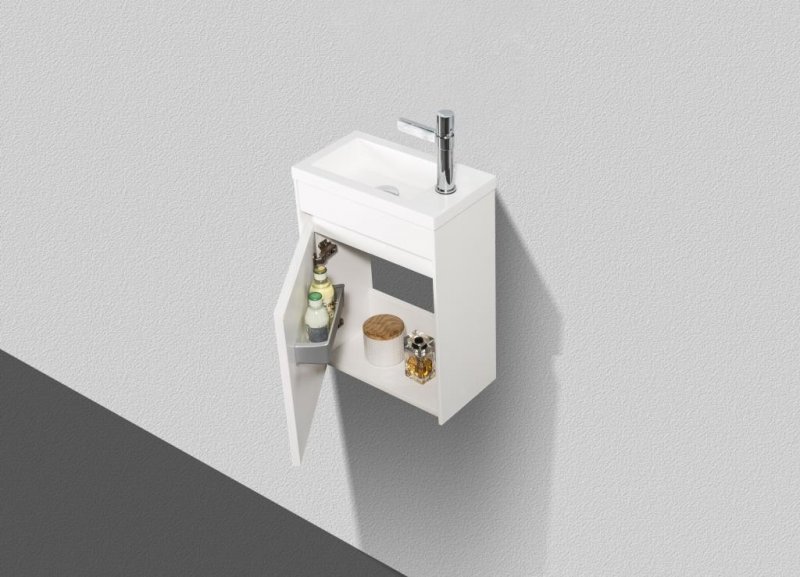 Тумба с раковиной подвесная с дверкой BelBagno PIETRA MINI 40-R Stucco Cemento, раковина белая
