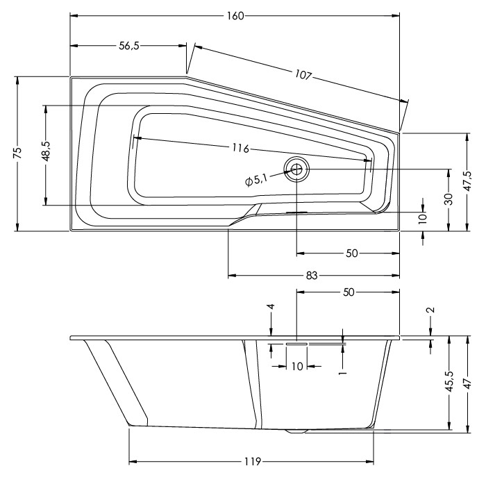 Акриловая ванна Riho Rething Space 160x75 R