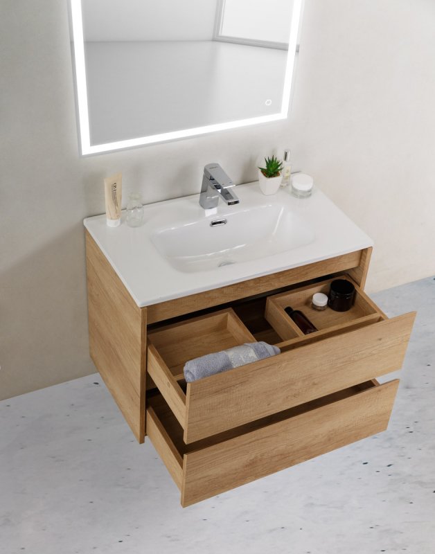 Тумба с раковиной подвесная BelBagno KRAFT 39-70 Rovere Tabacco, раковина белая