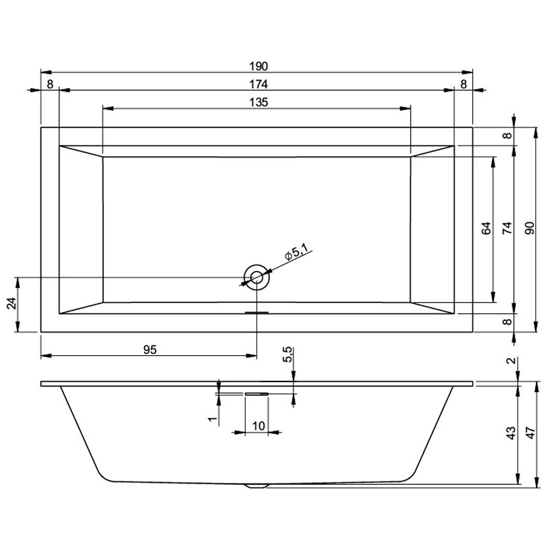 Акриловая ванна Riho Rething Cubic 190x90