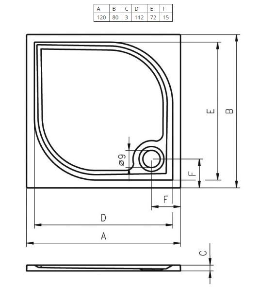 Панель для душевого поддона Riho Kolping P33 R 120x80x10 333R P33005000000000