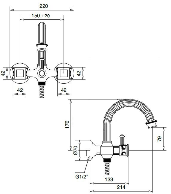 OLIMP-VD-02-O Смеситель для ванны, бронза, ручки бронза