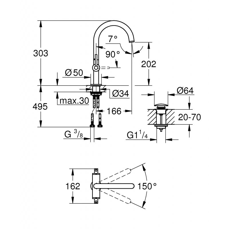 Смеситель GROHE Atrio New двухвентильный для раковины на 1 отверстие, темный графит матовый (21022AL3)