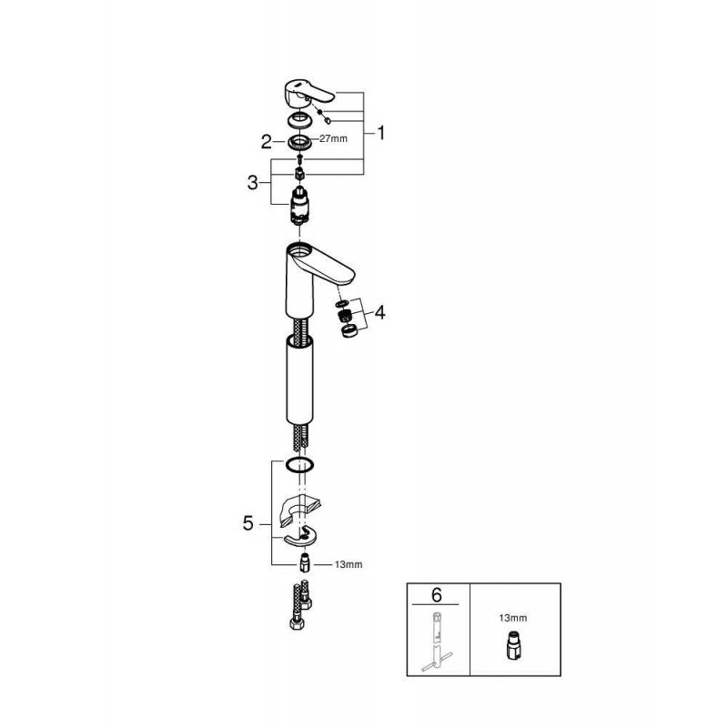 Смеситель для свободностоящей раковины GROHE BauEdge, XL-Size, хром (23761000)