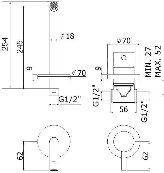 Смеситель для раковины Paffoni Light LIG007NO70 (с внутренней частью)