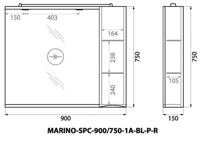 Шкаф подвесной BelBagno MARINO-SPC-900/750-1A-B