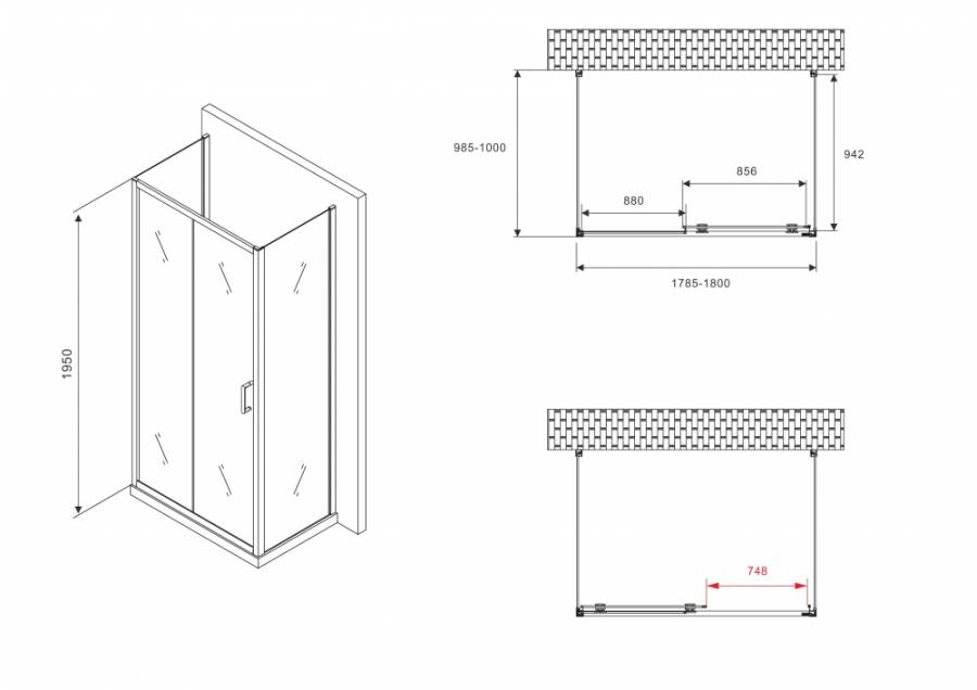 Душевой уголок ABBER Schwarzer Diamant AG30180B-S100B-S100B