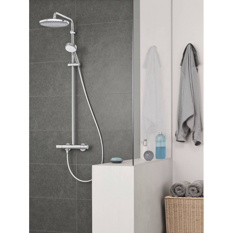 Душевая система поворотная с термостатом Grohe Tempesta Cosmopolitan 250, хром / белый (26670000)