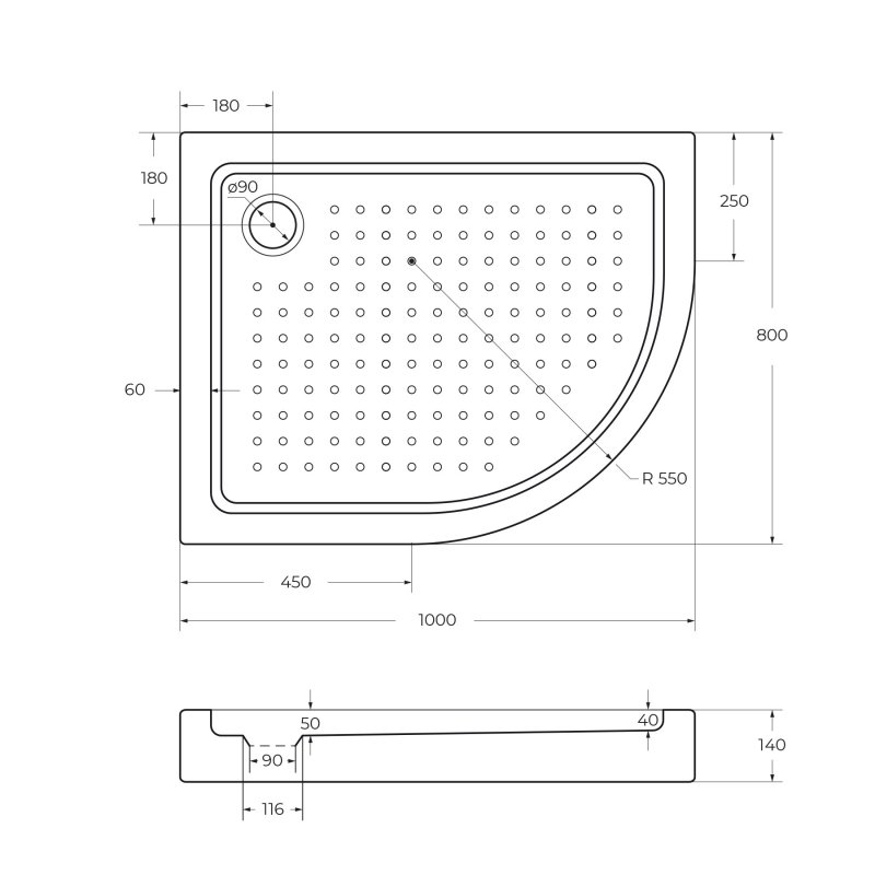 Акриловый поддон CEZARES TRAY-A-RH-120/80-550-15-W-R