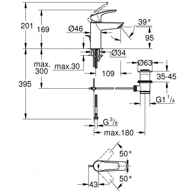 Смеситель для раковины Grohe Eurosmart 2021 S-size, 33265003