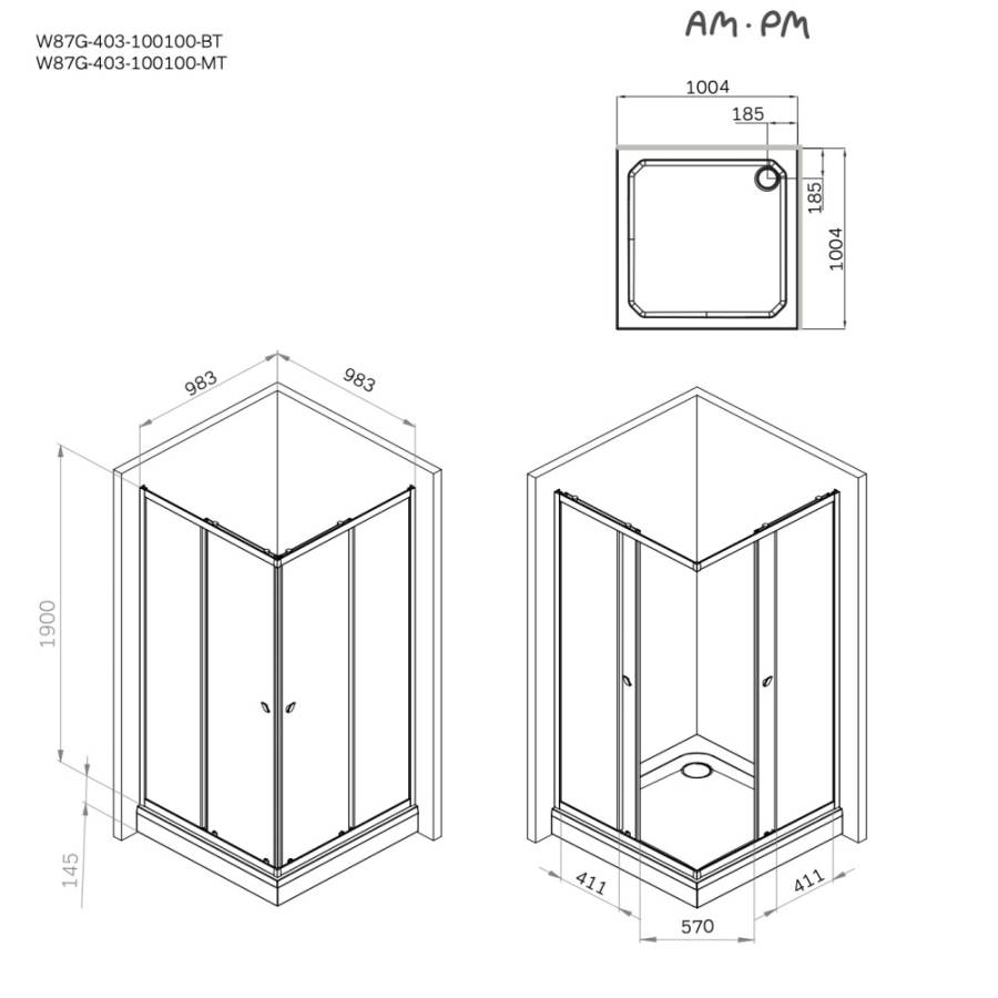 W87G-403-100100-MT Sunny Душевое ограждание квадратное, раздвижные двери 100x100 серебро,стекло прозрачное