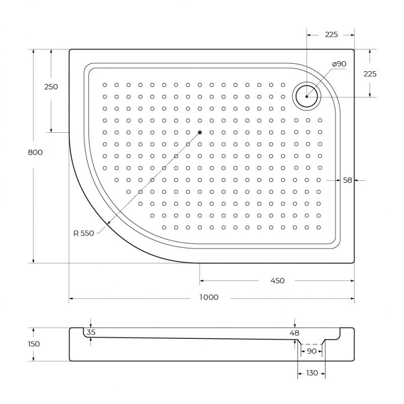 Акриловый поддон BelBagno TRAY-BB-RH-100/80-550-15-W-L