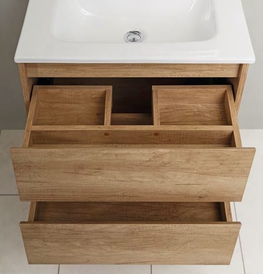 Тумба с раковиной подвесная BelBagno KRAFT 60 Rovere Nebrasca Nature, раковина белая