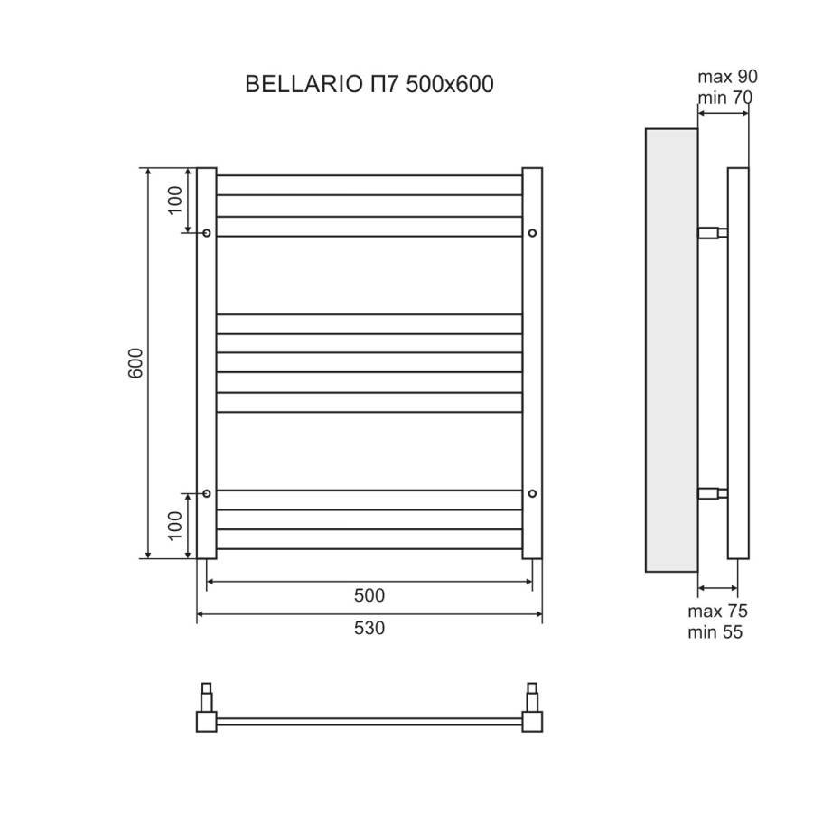 Полотенцесушитель электрический Lemark Bellario LM68607EBL П7 500x600, левый/правый, черный