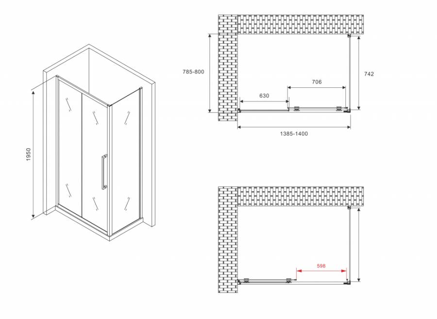 Душевой уголок ABBER Schwarzer Diamant AG30140MH-S80M