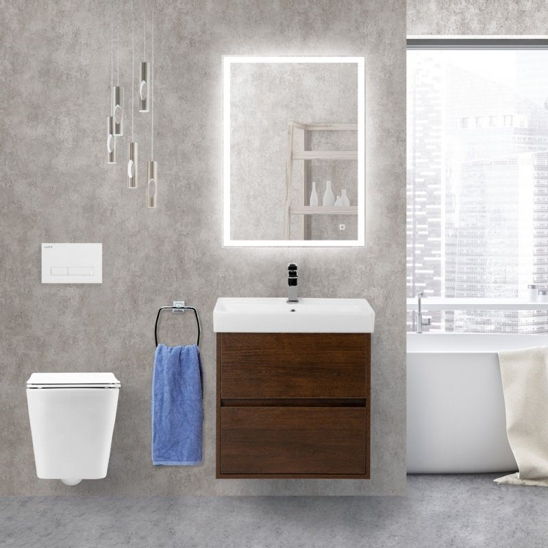 Тумба с раковиной подвесная с одним ящиком BelBagno NEON 50 Pino Bianco, раковина белая