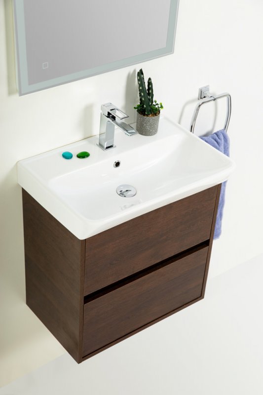 Тумба с раковиной подвесная с одним ящиком BelBagno NEON 60 Rovere Scuro, раковина белая
