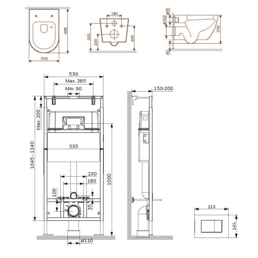 IS100238.801900 Инсталляция MasterFit с клавишей S черн мат с подвесным унитазом Like Aquaspin с сид м/лиф