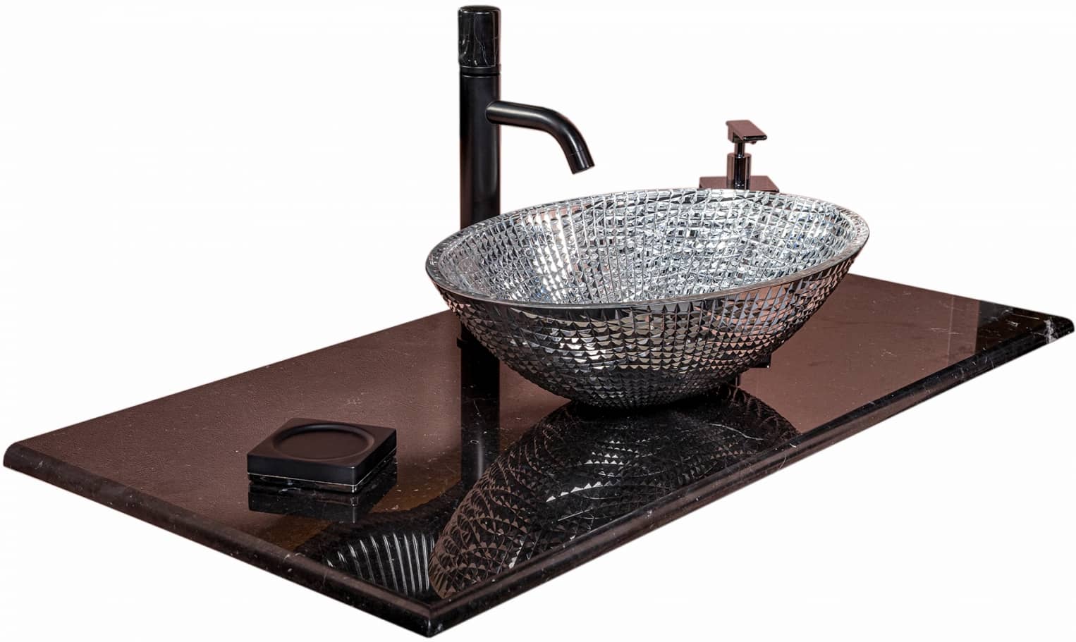 Столешница мрамор 111см Nero Marquina для раковин хрусталь, LV-204