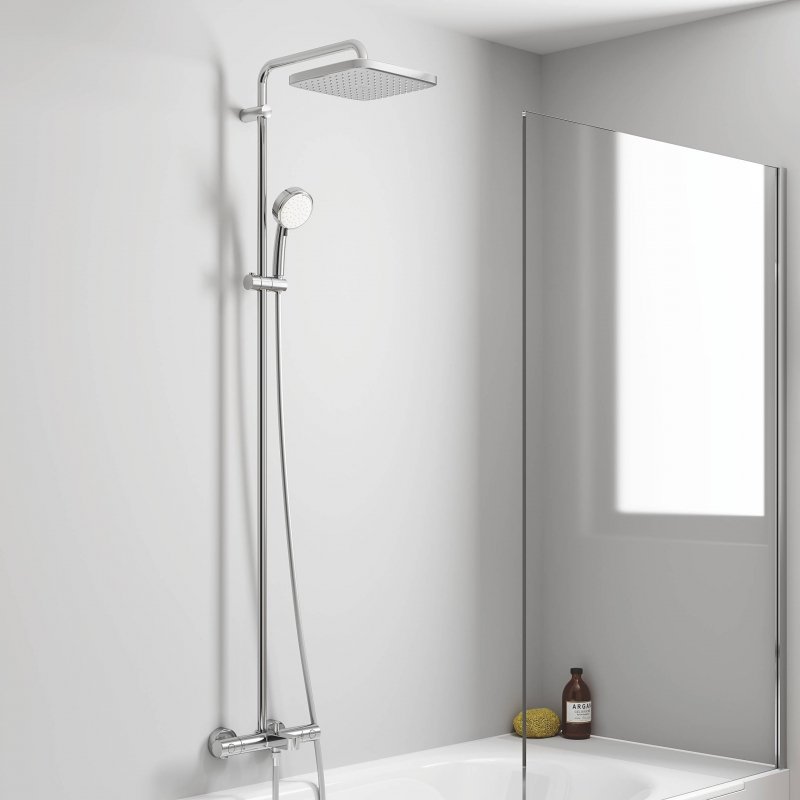Душевая система поворотная с термостатом, с изливом Grohe Tempesta Cosmopolitan 250, хром / белый (26691000)